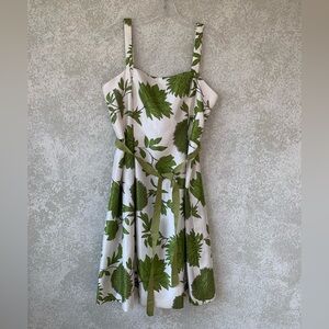 Jessica Howard White Midi Dress 12P Green Floral Print Waist‎ Tie Garden Party